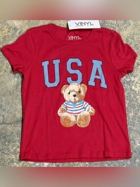 VINYL Icons Red 'USA' Teddy Short Sleeve Tee